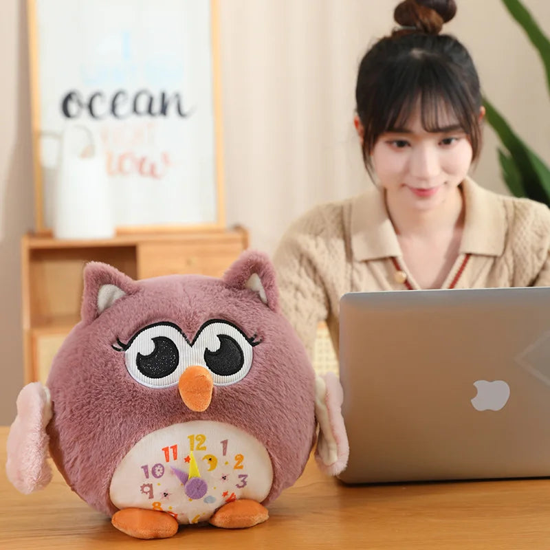 Pink Cute Lifelike Plushie Owl with Alarm Clock Design