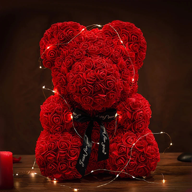 Artificial Rose Flowers with Lights & Box Teddy Bear