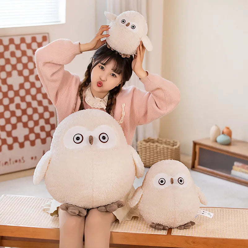 Fluffy Snowy Stuffed Shocked Owl Plushie