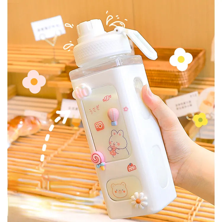 Kawaii Cute Water Bottle with Lid Straw (700 ml)