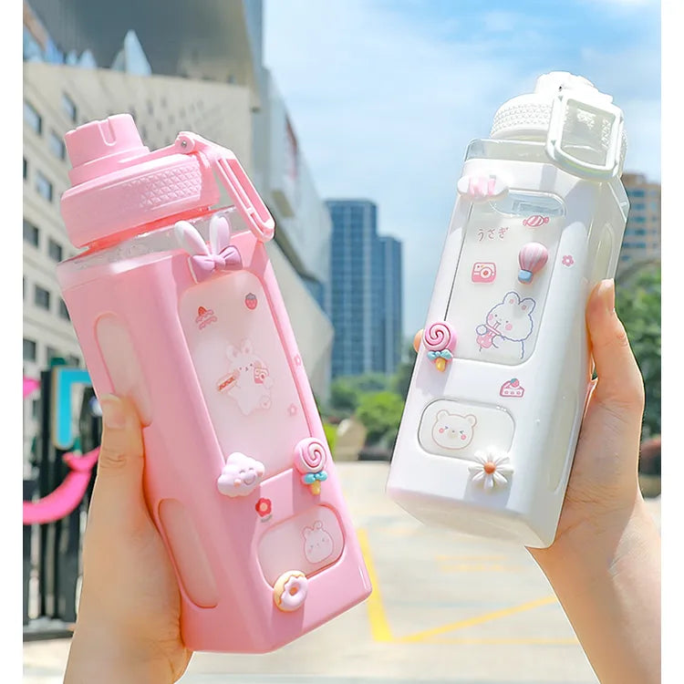 Kawaii Cute Water Bottle with Lid Straw (700 ml)