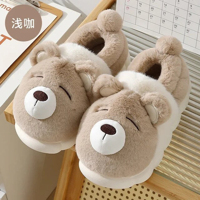 Winter Warm Fluffy Cozy Bear Plush Fur Shoe