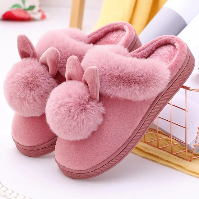 Winter Warm Fluffy Cozy Rabbit Plush Fur Slippers