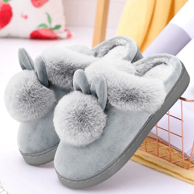 Winter Warm Fluffy Cozy Rabbit Plush Fur Slippers