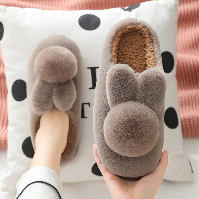 Winter Warm Fluffy Fur Cozy Bunny Plush Slippers