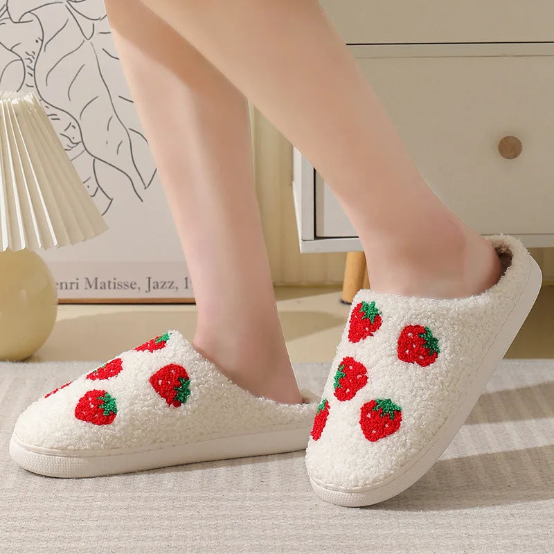 Winter Fluffy Soft Fruit Design Home Slippers