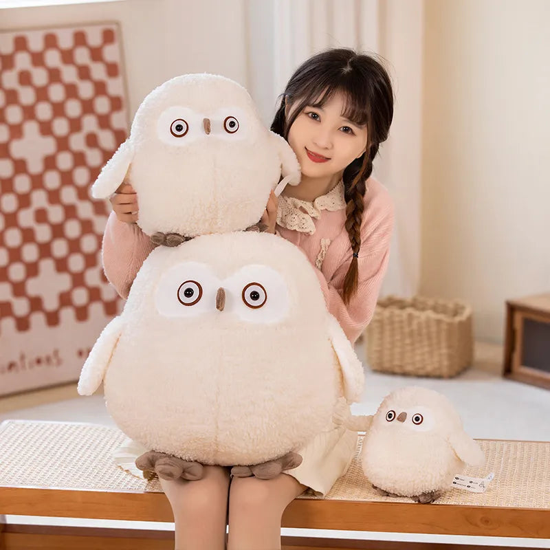 Fluffy Snowy Stuffed Shocked Owl Plushie