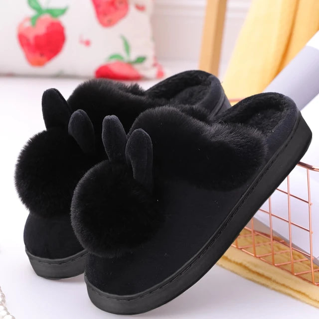 Winter Warm Fluffy Cozy Rabbit Plush Fur Slippers