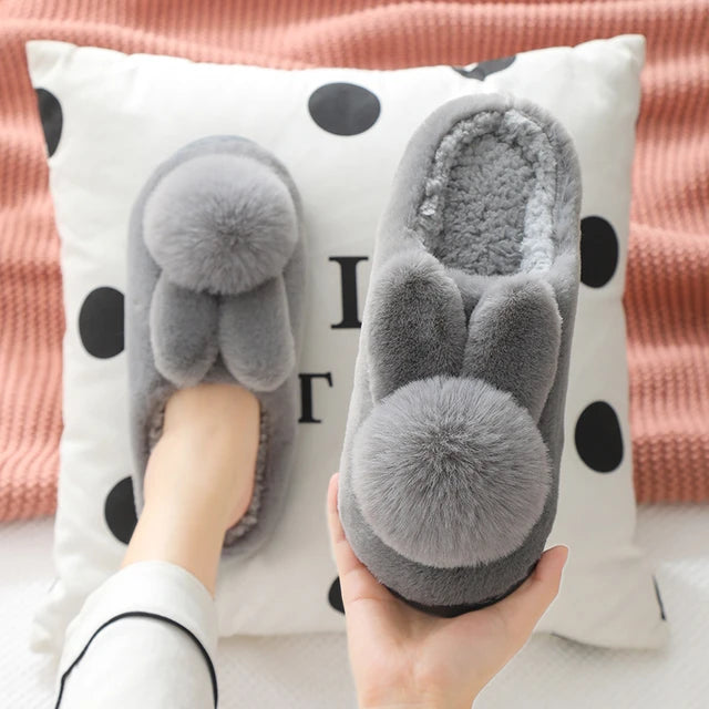 Winter Warm Fluffy Fur Cozy Bunny Plush Slippers