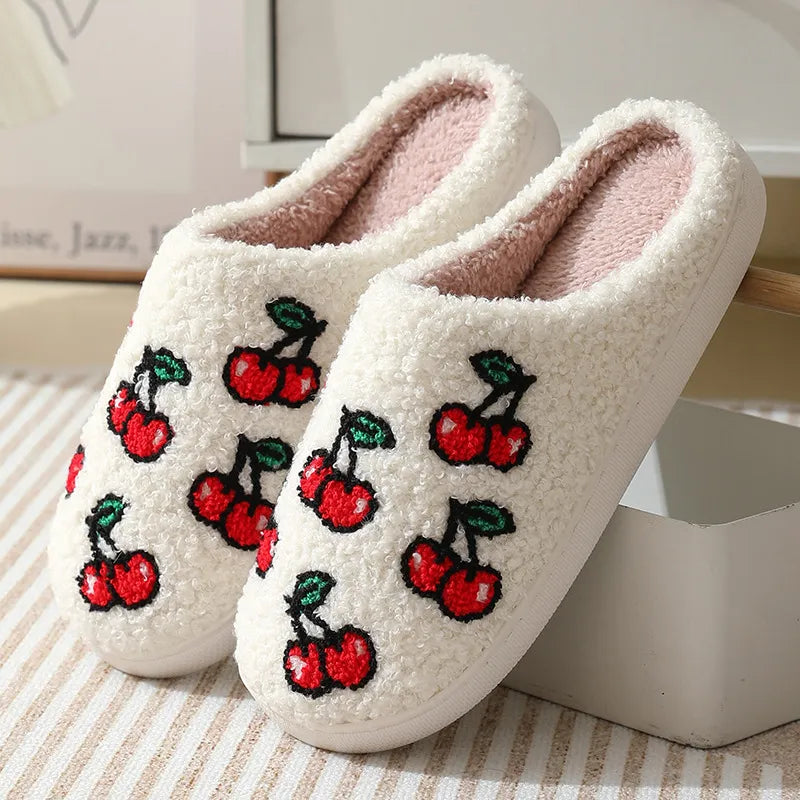 Winter Fluffy Soft Fruit Design Home Slippers