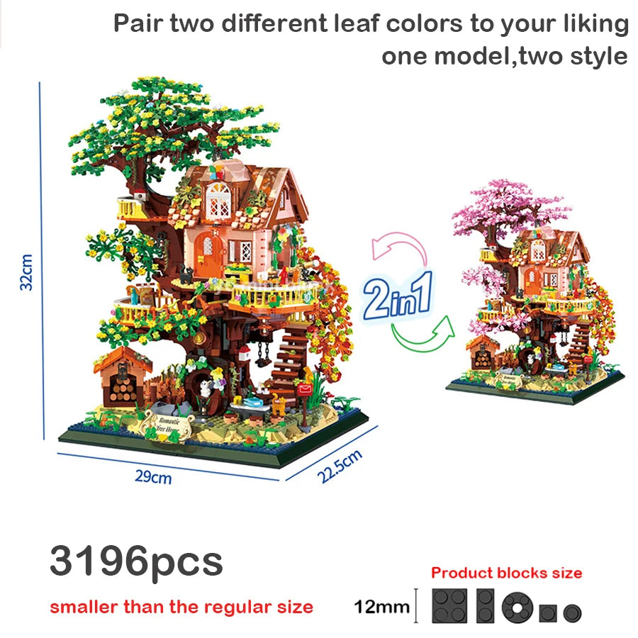 Romantic Sakura Tree House Blocks with Two Color Leaf