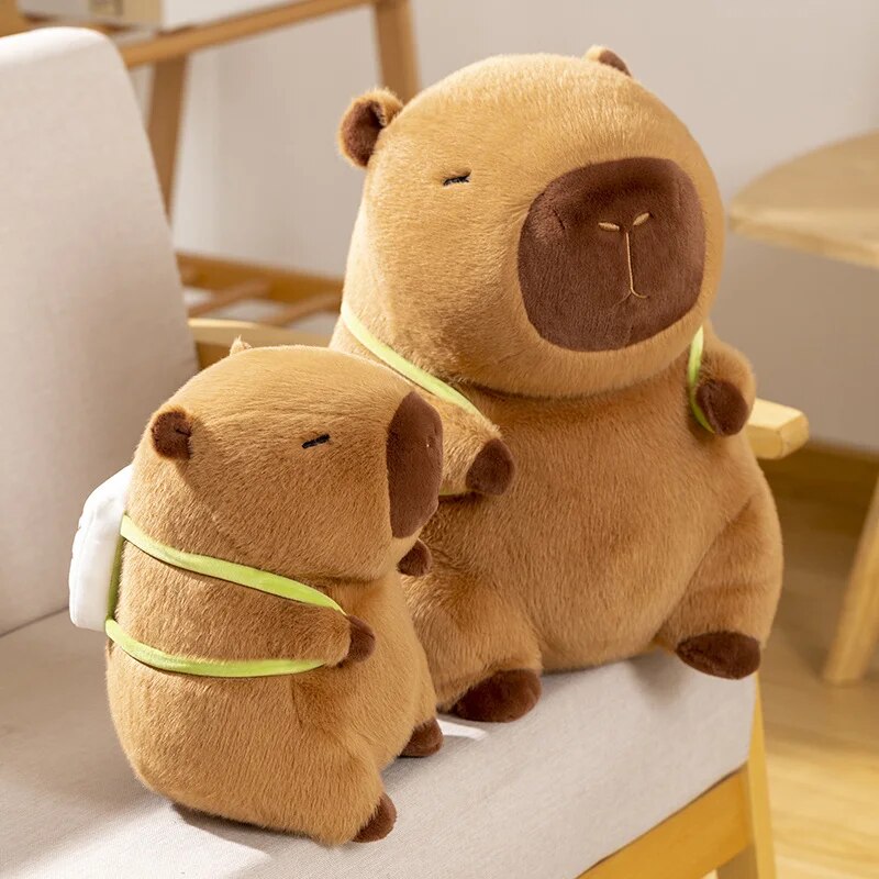 Sleepy Capybara with Mahjong Backpack Plushie