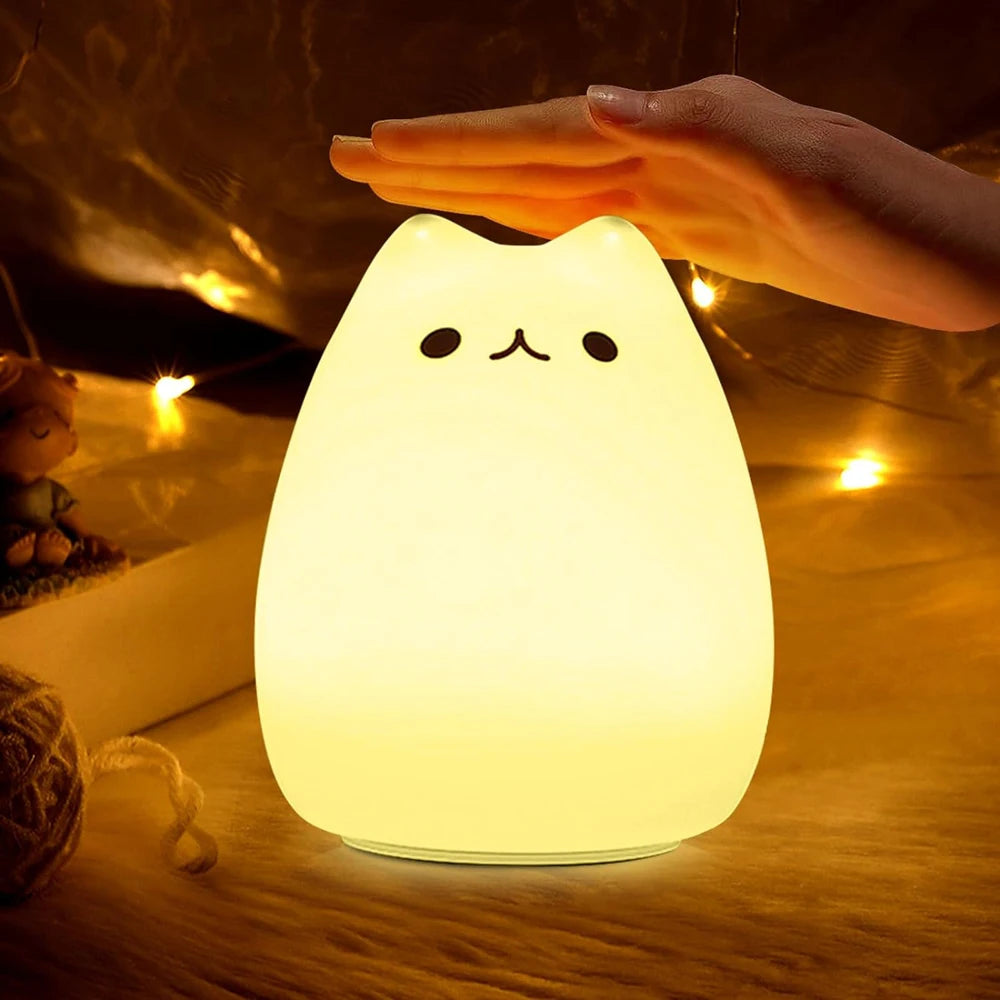 Cute Cat Silicone LED Night Lamp Change Color with Tap