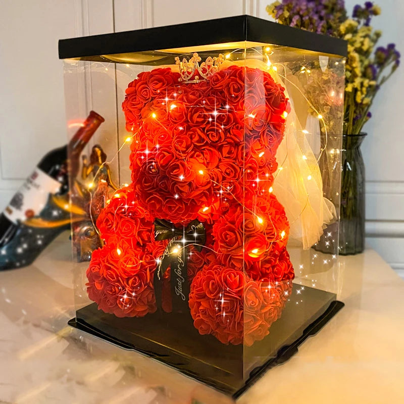 Artificial Rose Flowers with Lights & Box Teddy Bear