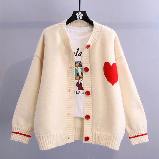 Heart Design Love Knitted Cardigan Sweater