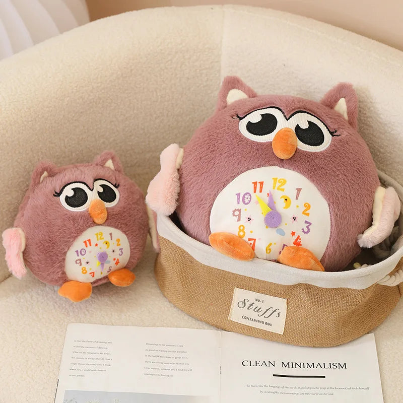 Pink Cute Lifelike Plushie Owl with Alarm Clock Design