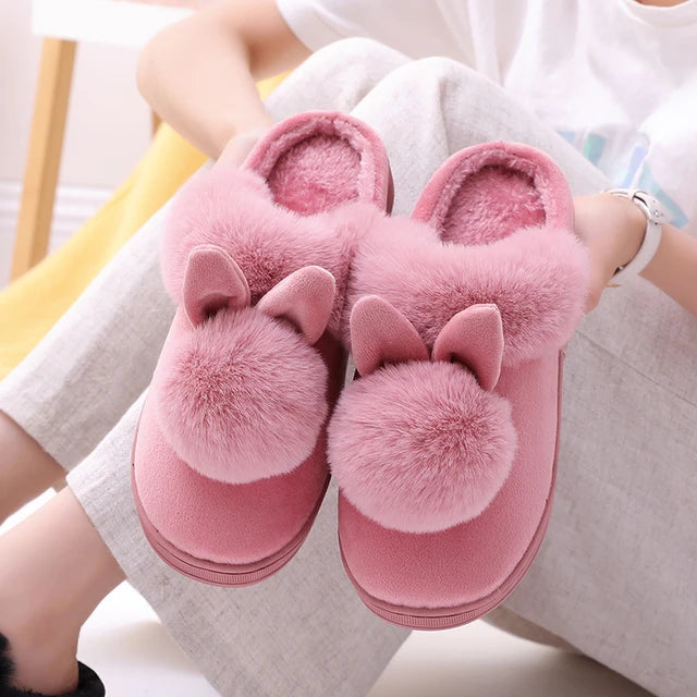 Winter Warm Fluffy Cozy Rabbit Plush Fur Slippers