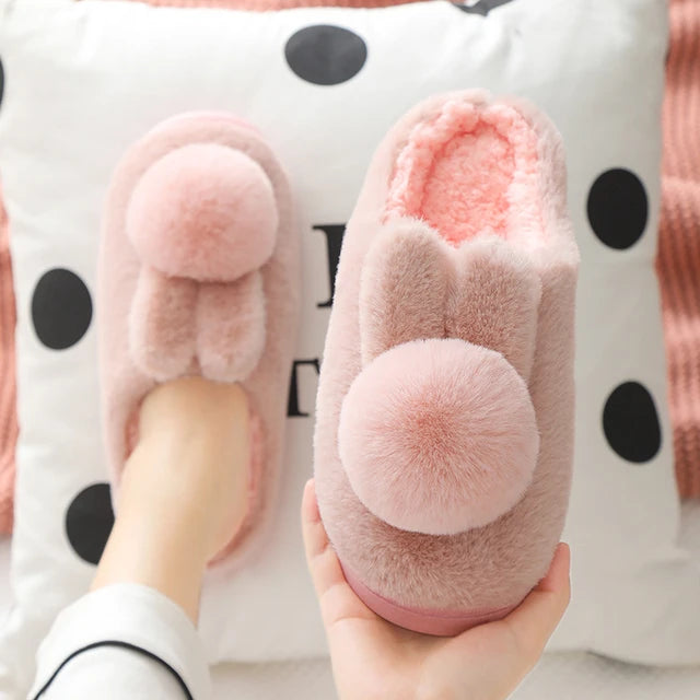 Winter Warm Fluffy Fur Cozy Bunny Plush Slippers