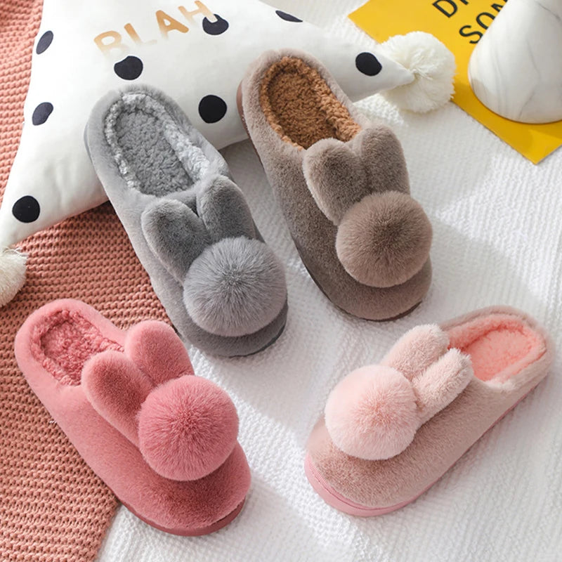 Winter Warm Fluffy Fur Cozy Bunny Plush Slippers