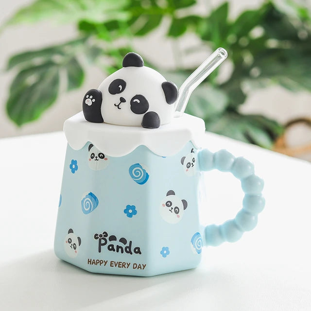 Cartoon Ceramic Mug with Lid and Spoon (400ml)