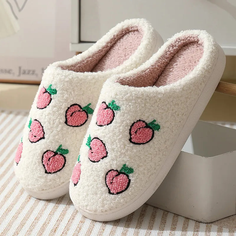 Winter Fluffy Soft Fruit Design Home Slippers