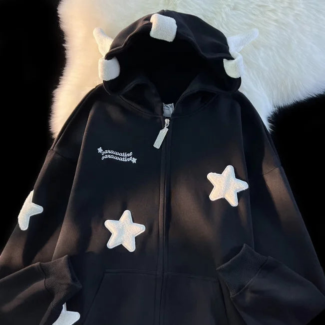 Star Work Sweatshirt with Angel Wings Winter Hoodie