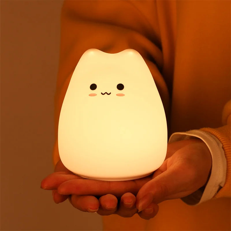 Cute Cat Silicone LED Night Lamp Change Color with Tap