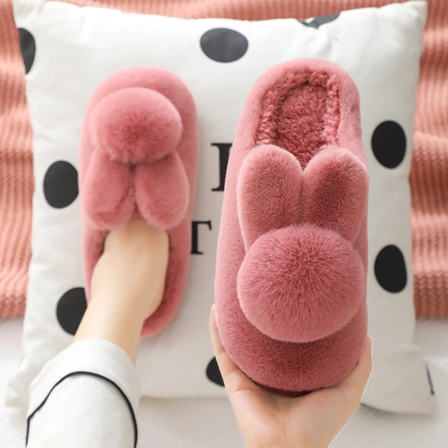 Winter Warm Fluffy Fur Cozy Bunny Plush Slippers