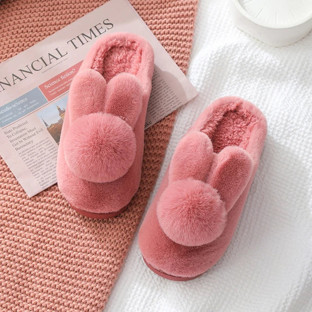 Winter Warm Fluffy Fur Cozy Bunny Plush Slippers