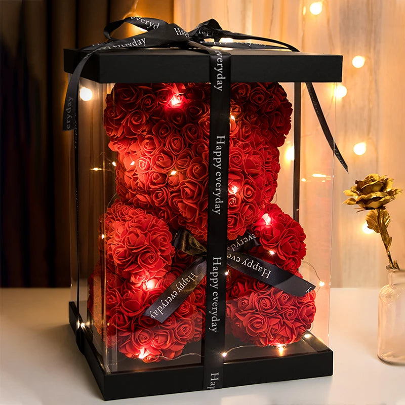 Artificial Rose Flowers with Lights & Box Teddy Bear