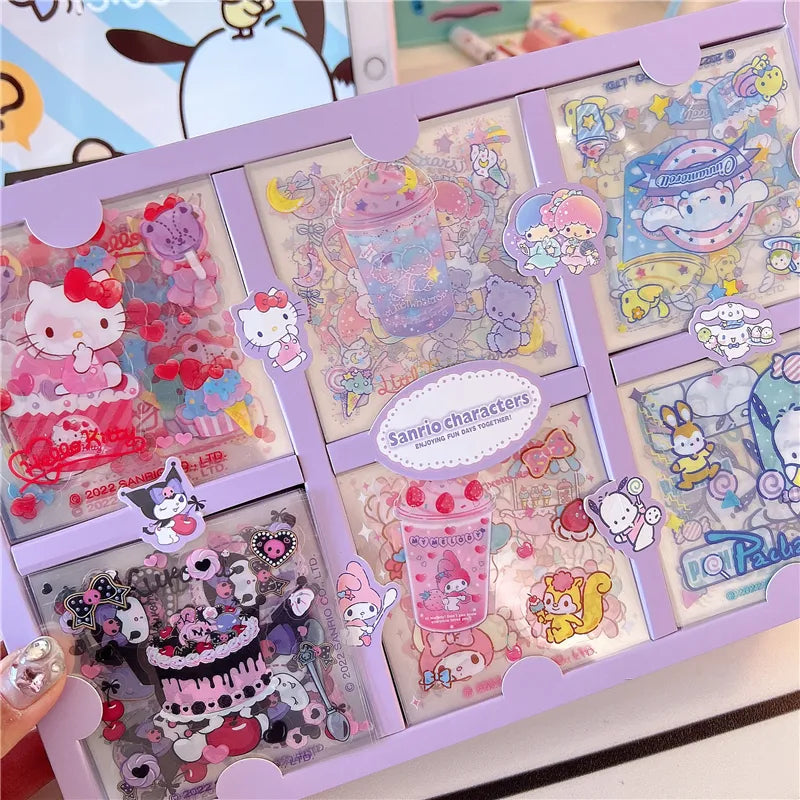 60 Sheet Kawaii Hello Kitty Kuromi Cinnamoroll All Craft DIY Stickers Box