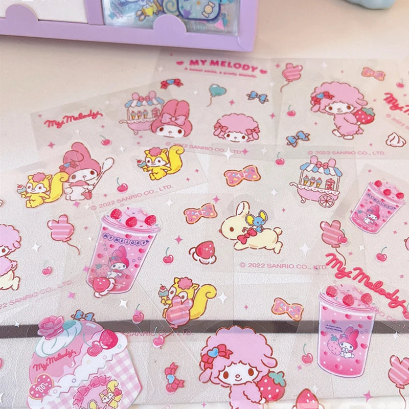 60 Sheet Kawaii Hello Kitty Kuromi Cinnamoroll All Craft DIY Stickers Box