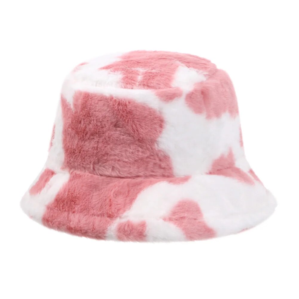 Cow Print Plush Bucket Hat