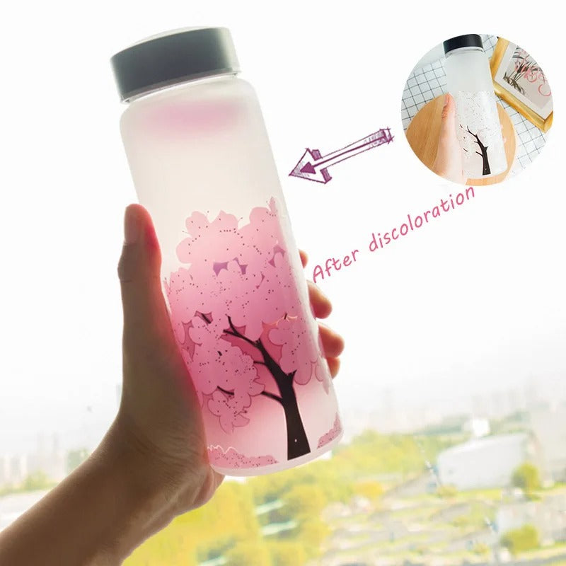 Kawaii Color Changing Cherry Blossom Glass Bottle (420ml)