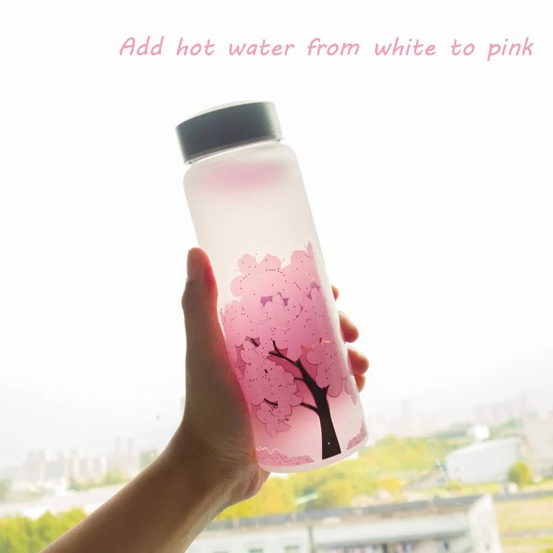 Kawaii Color Changing Cherry Blossom Glass Bottle (420ml)