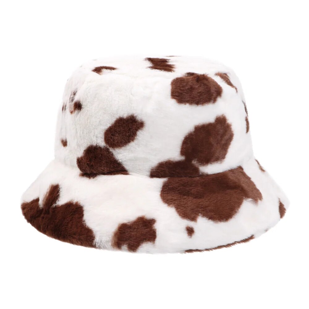 Cow Print Plush Bucket Hat