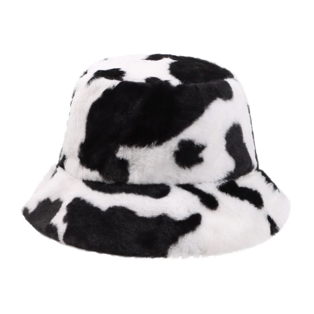 Cow Print Plush Bucket Hat